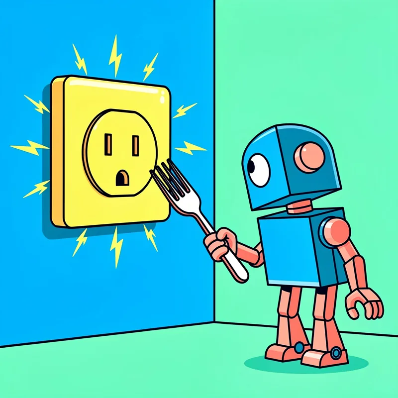 Robot inserting fork into electrical outlet